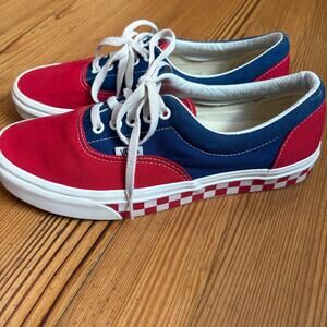 VANS red blue checkered sole low top lace unisex sneakers SIZE M9 W10.5